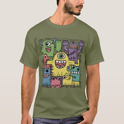 Funny Colorful Monster Abstrakter T - Shirt (Vorderseite)