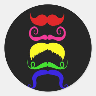 Funny Colorful Mustaches Pink Yellow Blue Green Runder Aufkleber