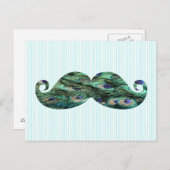 Funny Colorful Peacock Feathers Mustache Postkarte (Vorne/Hinten)