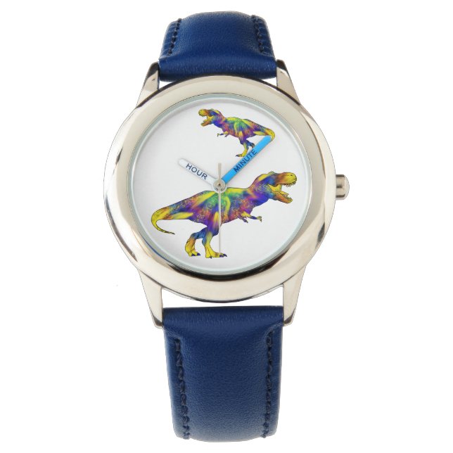 Funny Colorful Running T Rex Dinosaur Kunst Armbanduhr (Vorderseite)