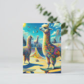 Funny Colorful Skateboarding Alpaca Postkarte (Stehend Vorderseite)