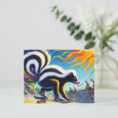 Funny Colorful Skunk Skateboarding Long Tongue Postkarte (Stehend Vorderseite)