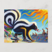 Funny Colorful Skunk Skateboarding Long Tongue Postkarte (Vorderseite)