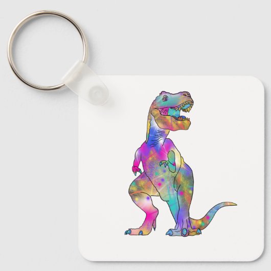 Funny Colorful T Rex Psychedelic Dinosaurier Art Schlüsselanhänger (Vorderseite)