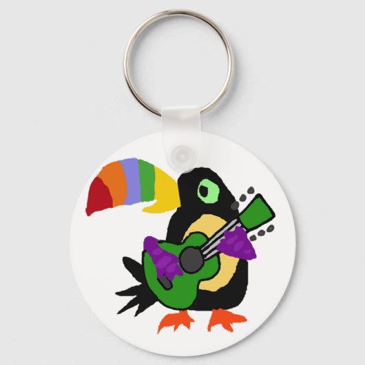 Funny Colorful Toucan Bird Playing Gitarre Schlüsselanhänger (Vorderseite)