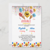 Funny Colorloon Kinder Double Joint Birthday Einladung (Vorderseite)