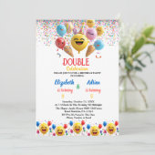 Funny Colorloon Kinder Double Joint Birthday Einladung (Stehend Vorderseite)