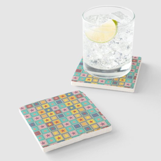 Funny Colour Stars Pattern + Ihre Idee Steinuntersetzer (Seitenansicht)