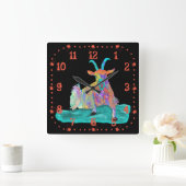 Funny Colourful Orange Screaming Goat Art Design Quadratische Wanduhr (Zuhause)