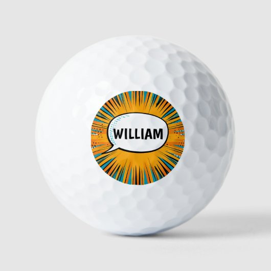 Funny Comic Buch cool personalisierter Name trendy Golfball (Vorderseite)