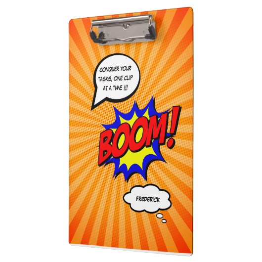 Funny Comic Buch personalisierte Botschaft Boom Klemmbrett (Links)