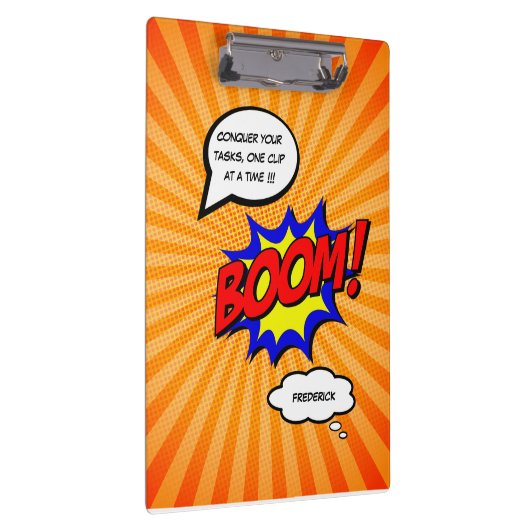 Funny Comic Buch personalisierte Botschaft Boom Klemmbrett (Rechts)