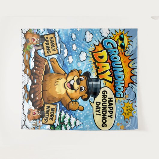 Funny Comic Groundhog Day  Backdrop Wandteppich (Vorderseite (Horizontal))