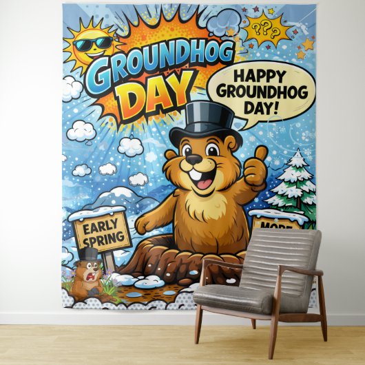 Funny Comic Groundhog Day  Backdrop Wandteppich (Beispiel)