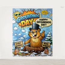 Funny Comic Groundhog Day Backdrop