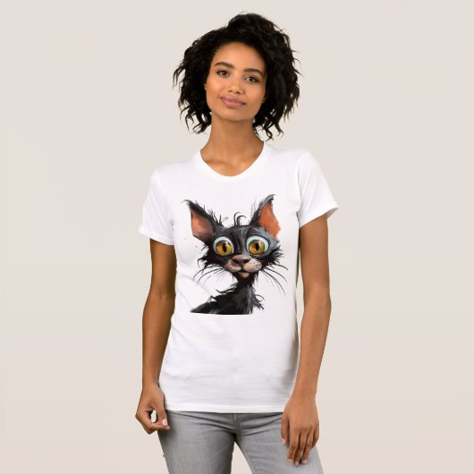 Funny Comic Karikatur Katze T-Shirt (Vorne ganz)