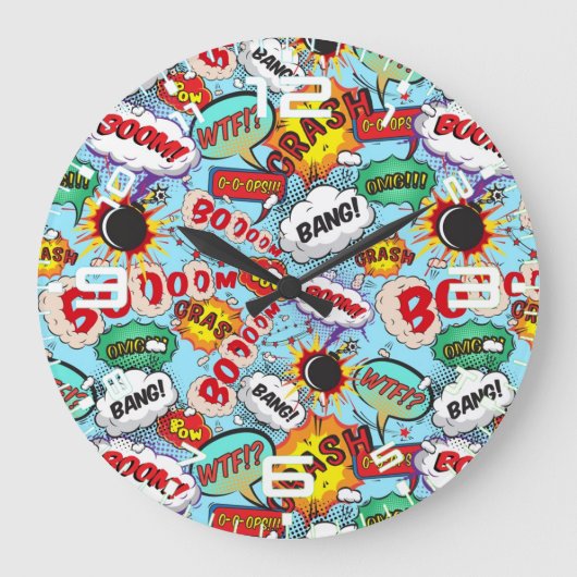 Funny Comic Pattern Große Wanduhr (Vorderseite)