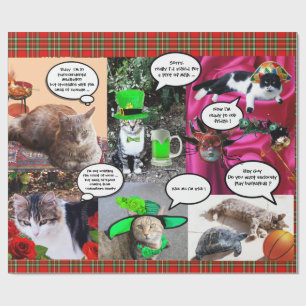 FUNNY COMIC STRIPS/WEIRD TALKING CATS, Red Tartan Geschenkpapier