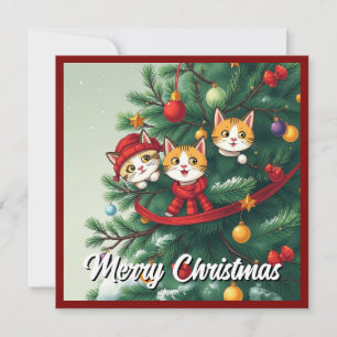 Funny Comic Whimsical Cat Frohe Weihnachtsbaum Feiertagskarte