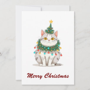 Funny Comic Whimsical Cat Frohe Weihnachtsbaum Feiertagskarte
