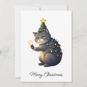 Funny Comic Whimsical Cat Frohe Weihnachtsbaum Feiertagskarte