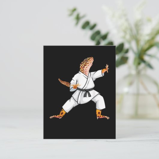 Funny Common Leopard Qecko Doing Karate Samurai Dankeskarte (Stehend Vorderseite)