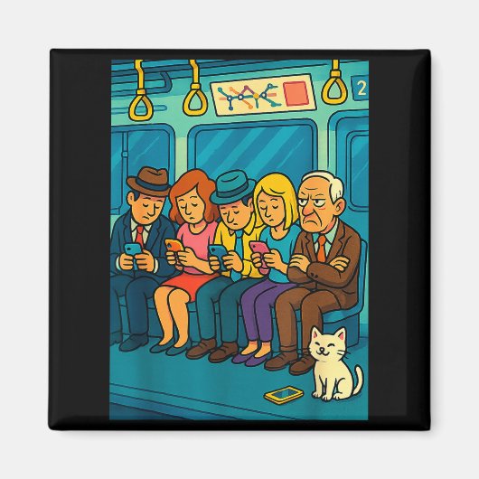 Funny Commuter Train Digital Detox Tech Satire Gif Magnet (Vorne)