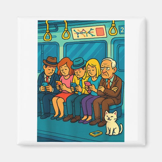 Funny Commuter Train Digital Detox Tech Satire Gif Magnet (Vorne)