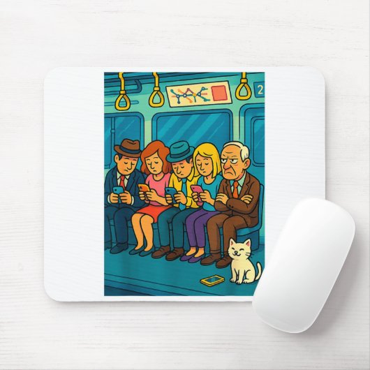 Funny Commuter Train Digital Detox Tech Satire Gif Mousepad (Mit Mouse)