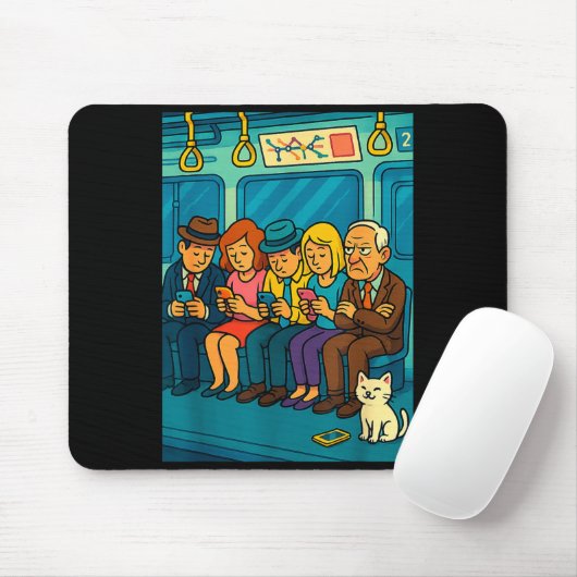 Funny Commuter Train Digital Detox Tech Satire Gif Mousepad (Mit Mouse)