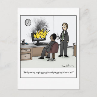 Funny Computer and Technology Office Cartoon Postkarte