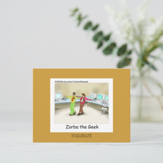 Funny Computer Geek Cartoon Handentworfene Schürze Postkarte (Stehend Vorderseite)