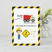 Funny Construction 2. Geburtstag Dankeskarte (Stehend Vorderseite)