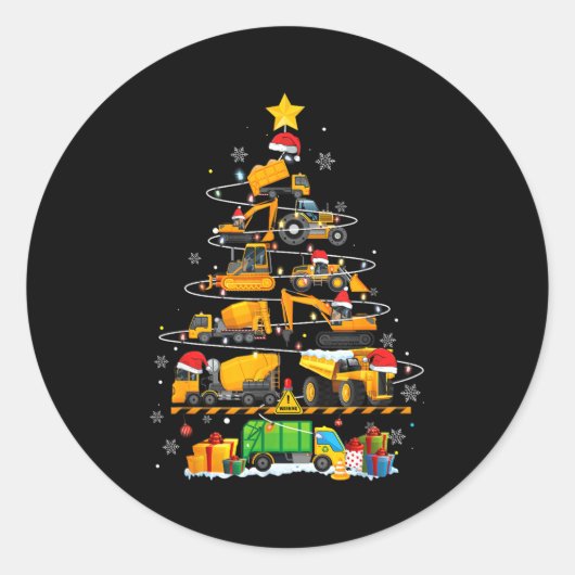 Funny Construction Excavator Truck Christmas Tree Runder Aufkleber (Vorderseite)