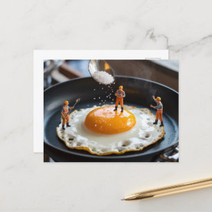 Funny Construction Worker Fixing Eggs Pouring Salt Postkarte