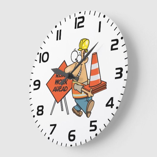 Funny Construction Worker Road Work Ahead Sign Große Wanduhr (Winkel)