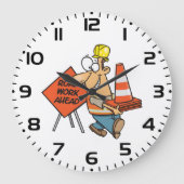 Funny Construction Worker Road Work Ahead Sign Große Wanduhr (Vorderseite)