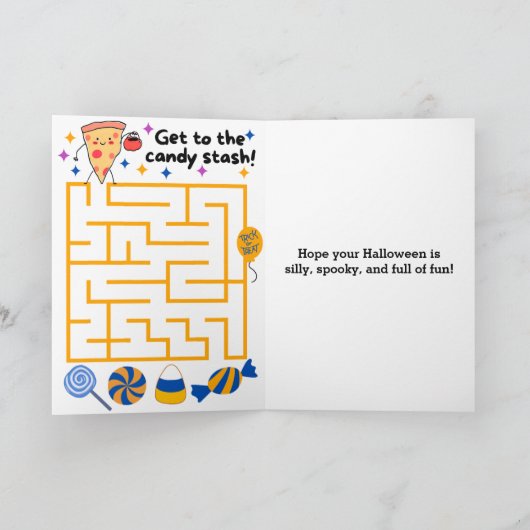 Funny Cookie Mummy Pizza Slice Halloween Maze Karte (Innenseite)