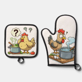 Funny Cooking Chicken Schürze - Hen Making Soul Ofenhandschuh & Topflappen-Set