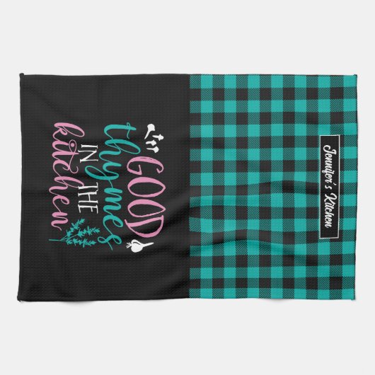 Funny Cooking Pun gute Thymnen in der Küche Karier Geschirrtuch (Horizontal)