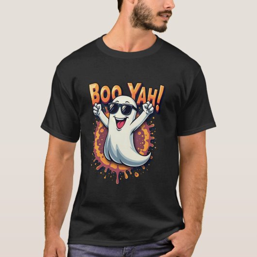 Funny Cool Boo Yah Booyah Rocking Ghost Spooky Boo T-Shirt (Vorderseite)