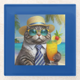 Funny Cool Cat and Tropical Drink Glasuntersetzer