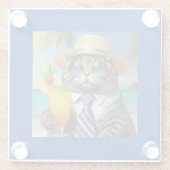 Funny Cool Cat and Tropical Drink Glasuntersetzer (Rückseite)