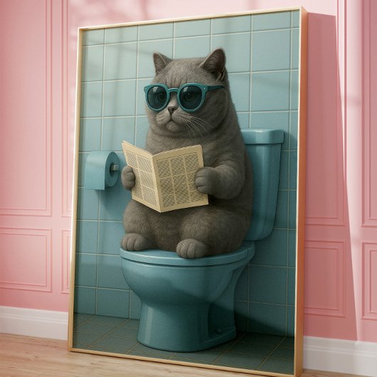 Funny Cool Cat Bathroom Trendy Wall Art Poster