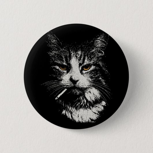 Funny Cool Cat Smoking Funny Meme Cigarette Cat Ga Button (Vorderseite)