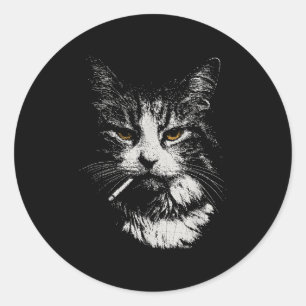 Funny Cool Cat Smoking Funny Meme Cigarette Cat Ga Runder Aufkleber