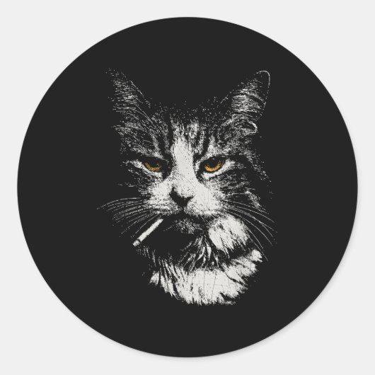 Funny Cool Cat Smoking Funny Meme Cigarette Cat Ga Runder Aufkleber (Vorderseite)