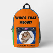 Funny Cool Cat Space Individuelle Name für Kinders Bedruckter Rucksack (Vorderseite)