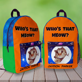 Funny Cool Cat Space Individuelle Name für Kinders Bedruckter Rucksack