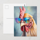 Funny Cool Chicken With Sunglasses Watercolor Postkarte (Vorne/Hinten)